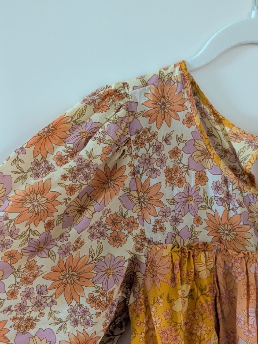 American Eagle Outfitters Pink & Mustard Floral Tiered Peasant Dress - Picture 6 of 9